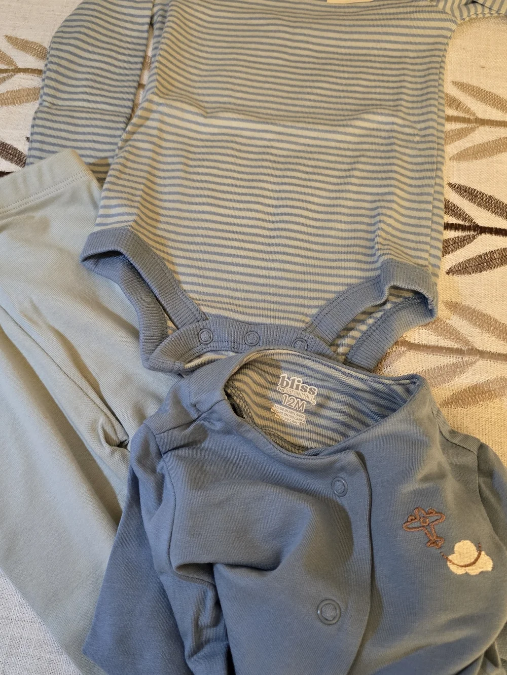 Blue Baby 3-Piece Outfit Set - Striped Bodysuit, Blue Jacket, Light Blue Pants